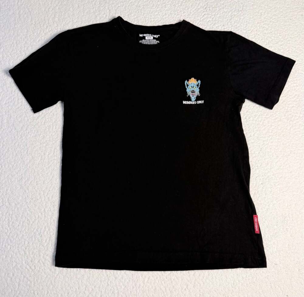 Members Only Black Skeleton Biker Wolf Embroidered Graphic T-Shirt
